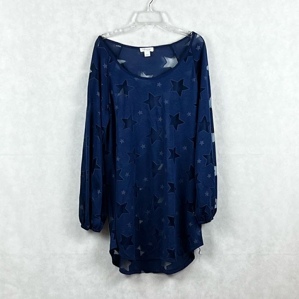 -Venus Long Sleeve Blue Star Mesh Top